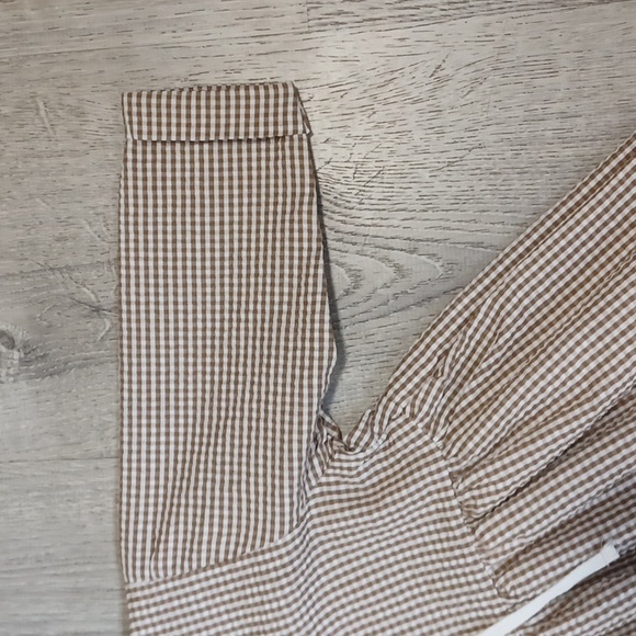 Analogie Gingham Dress Three Quarter Sleeve - Caramel